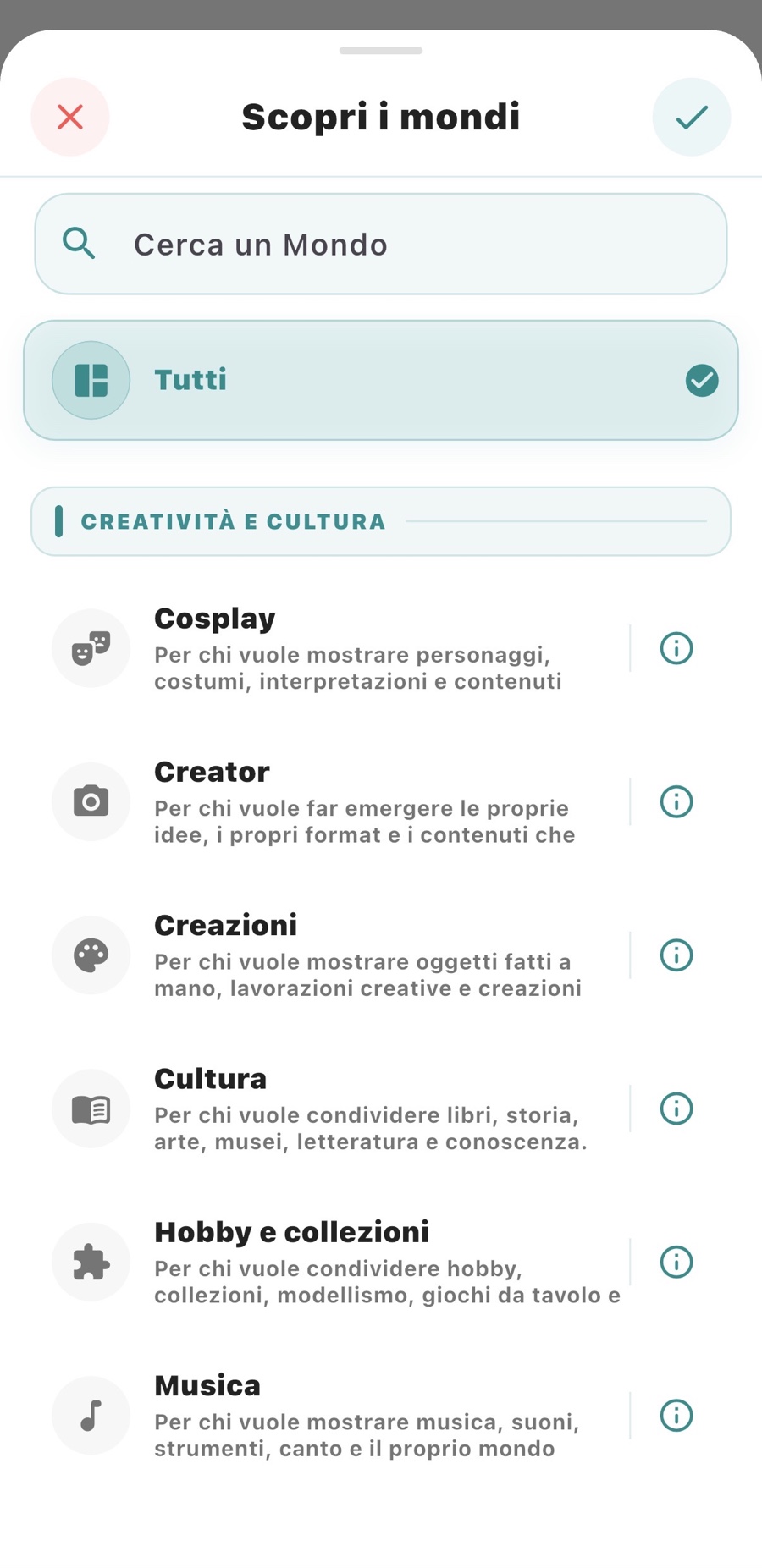 Selezione dei Mondi da esplorare in Tap-Search